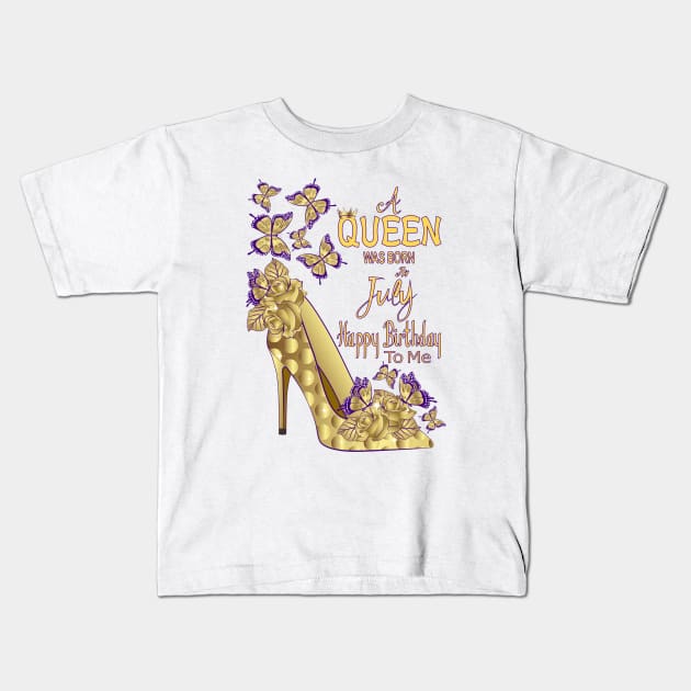 A Queen Was Born In July Kids T-Shirt by Designoholic